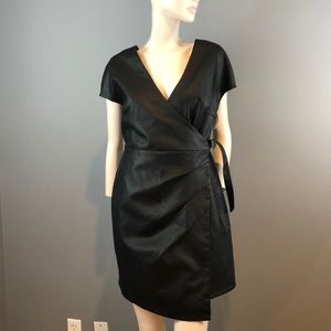 NWT Topshop Black Faux Leather Wrap Dress Sz 8